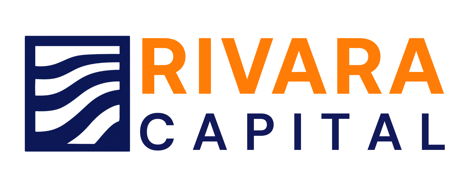 Rivara Capital company logo with a navy blue wave icon and bold orange and navy lettering.